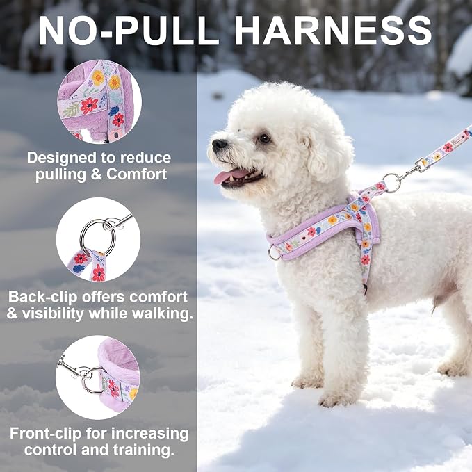 BEAUTYZOO Small Dog Harness and Leash Set, No Pull Step in Puppy Vest | Adjustable Quick Fit No Choke Escape Proof, Breathable with Handle, Lightweight, Easy Control for Walking, Floral S - Image 3