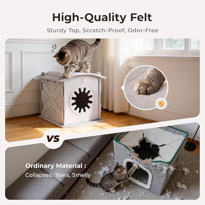 Cat Houses for Indoor Cats: Felt Cat House Cave Cathouse, Scratch-Resistant Warm Insulated Covered, Hideaway Tent for Anxiety Relief Gift - Image 2