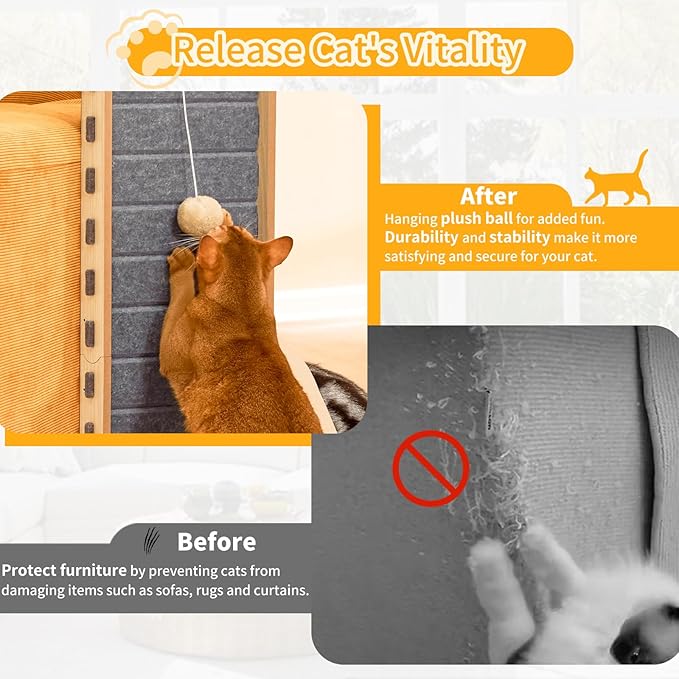 Felt Cat Scratcher for Indoor Cats,26.8 Inch,Grey | L Shaped Scratching Post, Scratch Board Scratchers for Large Cat Scratch Pad Furniture Protector with Ball Kitten Toys - Image 5