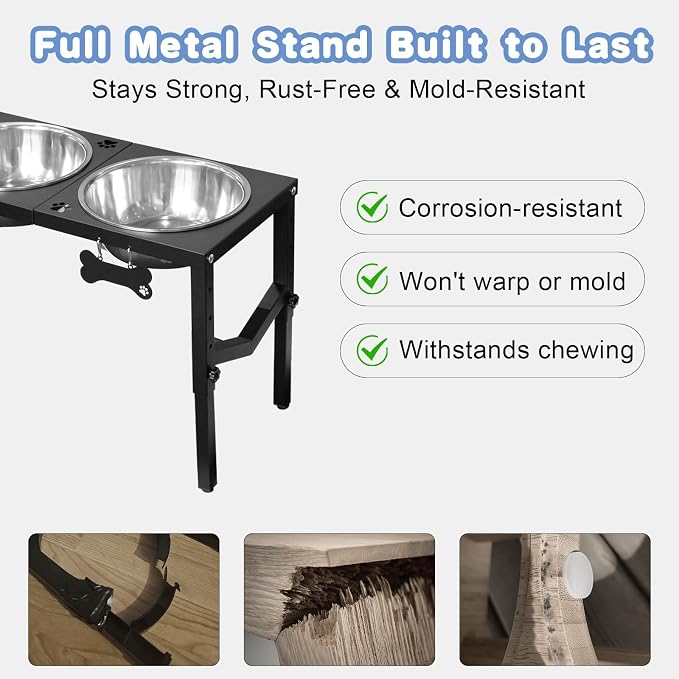 Elevated Dog Bowls, 4 Height Adjustable Metal Raised Bowl Stand with 2 Large 111 oz Stainless Steel Food Bowls & Spill-Proof Mat, Adjusts to 16.2'', 14.4'', 12.6'', 10.8'' for Large/Extra Large Breeds - Image 6