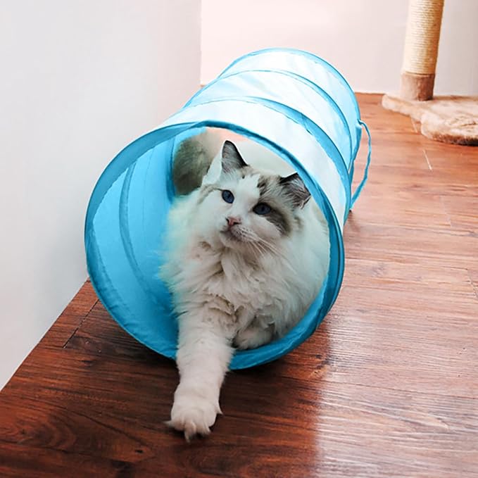 iCAGY Cat Tunnel for Indoor Small Cats Kittens Rabbits, Foldable Tube Toys | Interactive Pet Crinkle Pop Up Tunnel Play Toys, Relieve Cat Boredom, Light Pink 20" - Image 5