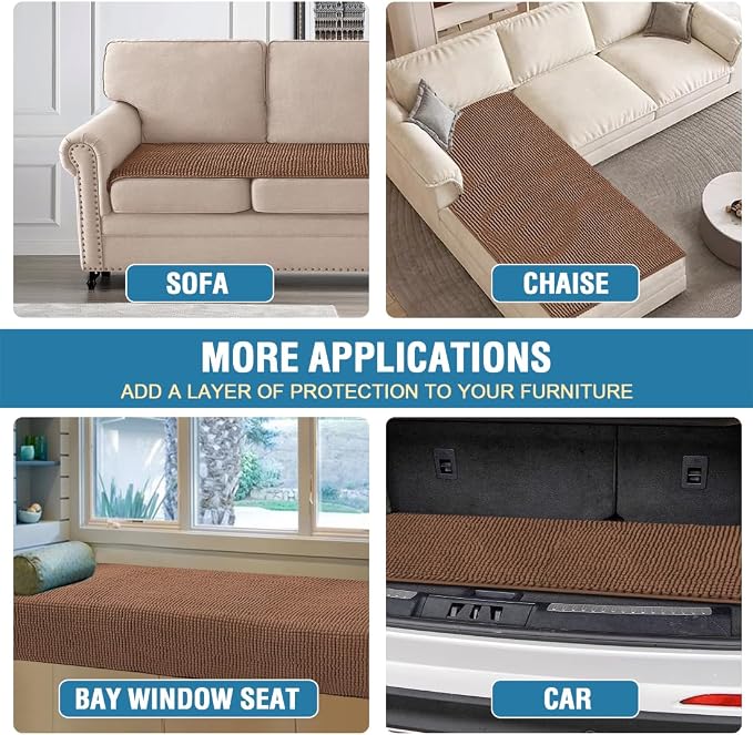 H.VERSAILTEX Plush Chenille Couch Cover for 3 Cushion Couch Anti Slip Washable Sofa Slipcovers Soft and Durable Furniture Protector for Dogs Cats Kids (27.5" x 82", Caramel) - Image 6