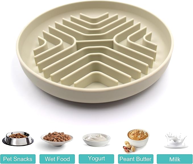 Slow Feeder Bowls for Dogs and Cats, 7.9inch Slow Down Bowl with Suction Cups, Puzzle Pet Bowls Non-Slip Design Dishwasher Microwave Safe (Beige) - Image 3
