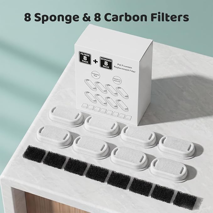 Cat Water Fountain Filter, 8 Packs Replacement Filters for SARPAWS PWS-158B (74oz/2.2L), 2 Months Set of Replacement Filters for Ultra Quiet Pet Water Fountain, 8 Cat Fountain Filter - Image 9