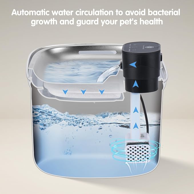 BOORCA Wireless Cat Water Fountain Stainless Steel, 169oz/5L Cordless Smart Pet Water Fountain with 5000mAh Battery & Ultra Quiet Pump, Automatic Pet Water Dispenser for Cats & Dogs, 3 Filters - Image 6