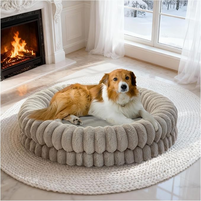BALANCE Luxury Donut Dog Bed, 36 Inches Round Dog Beds Large Sized Dogs Washable, Orthopedic Calming Dogs Bed for Pets with Anti-Slip Bottom, Oatmeal - Image 9
