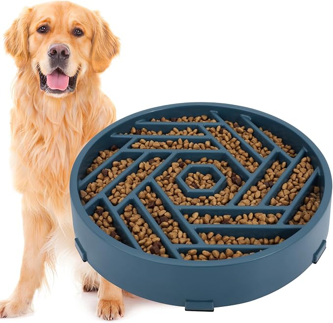 TOBYTO Slow Feeder Dog Bowls Large Medium Breed,Anti-Choking Slow Eating Dog Food Bowl,Non Slip Pet Slower Food Feeding Bowls Large Puzzle Slow Feeder Bloat Stop Maze Dog Dishes,Dark Blue by TOBYTO