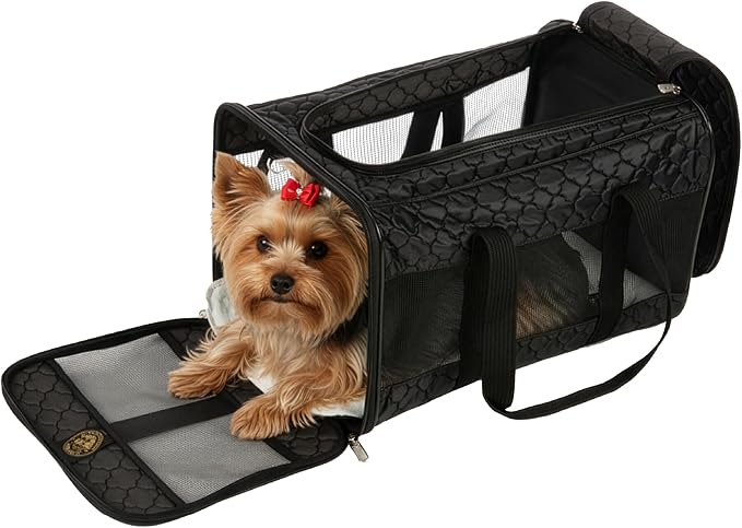 Sherpa Pet Carrier Airline Approved with Spring Wire Frame - Cat & Dog Carrier for In-Cabin Travel, Mesh Ventilation, Locking Zippers - Black Lattice, Large by Sherpa