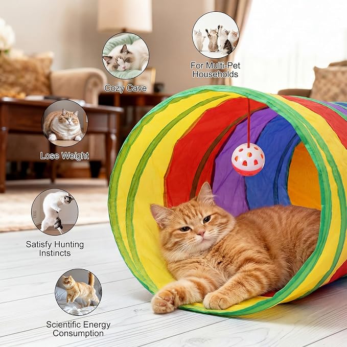 Bemodst S-Type Cat Tunnel, 2 Way/3 Way/4 Way/5 Way Collapsible S-Shape Small Animal Tubes Kitty Tunnels Interactive Maze House Toy with Storage Bag for Kitten Puppy Rabbit Guinea Pig (Rainbow-5 Way) - Image 3