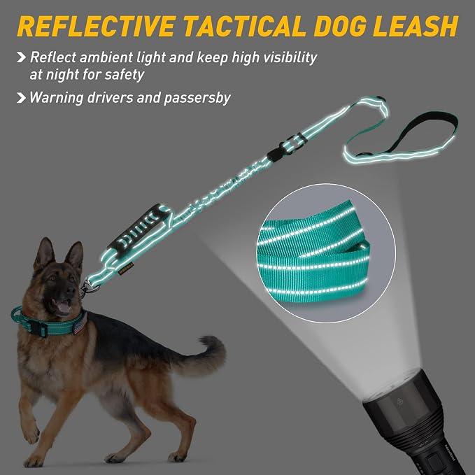 AUBELL Tactical Dog Leash Heavy Duty,4-6ft No Pull Bungee Leash,Teal | Reflective Dog Leash for Medium Large Dogs with Comfortable Padded Double Handle,Car Seat Belt,360 Degree Rotating Carabiner - Image 4