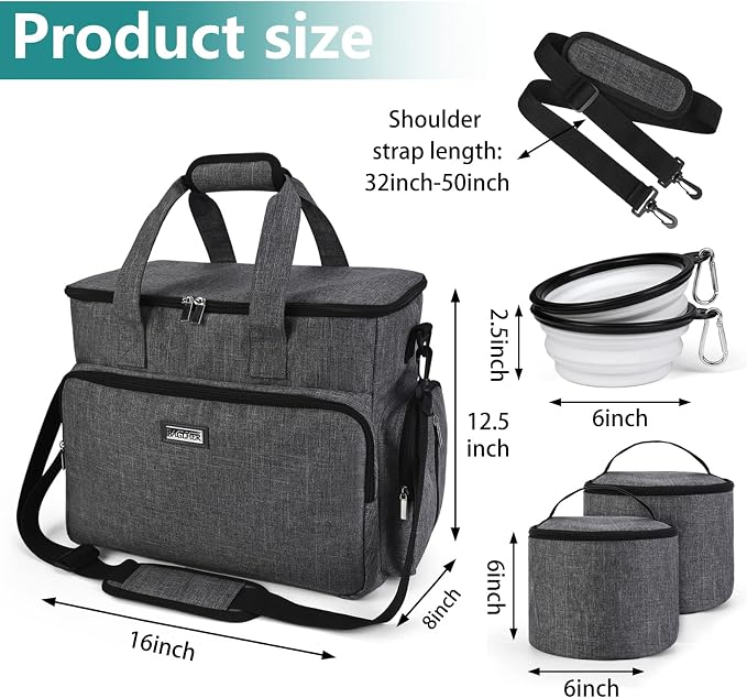 BAGLHER Dog Travel Bag, Airline Approved Pet Tote Organizer with Multi-Function Pockets, 2 X Food Storage Containers and 2 X Collapsible Bowls, Perfect Weekend Pet Travel Set for Dog, Cat Grey - Image 3
