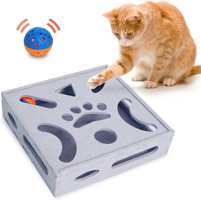 PETKARAY Felt Cat Puzzle Toy, Interactive Cat Toys for Indoor Cats, Interactive Maze for Kitten Felt Puzzle Box with Ball, Grey by PETKARAY