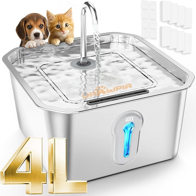 4L Large Cat Water Fountain for Multiple Cats with 8 Filters Pet Water Fountain for Cats Quiet Indoor Pets Dog Small Animal Automatic Dog Water Dispenser for Drinking Watering Supplies by UPAWPIA