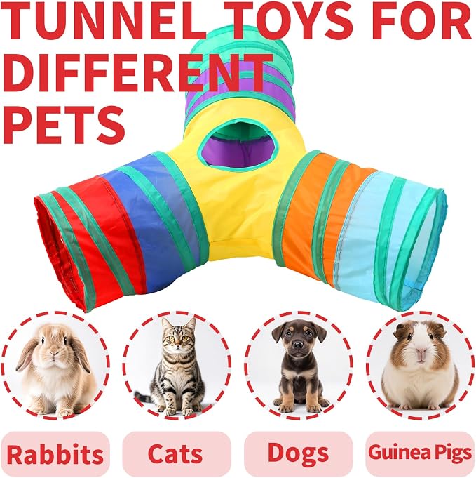 Pet Cat Tunnel, Y-3 Way Tunnels for Indoor Cats, Collapsible Pet Tunnel for Kitten, Puppy, Rabbit, 25cm-Wide Tunnels, Durable & Breathable, with Peek Hole Toy Ball - Image 2