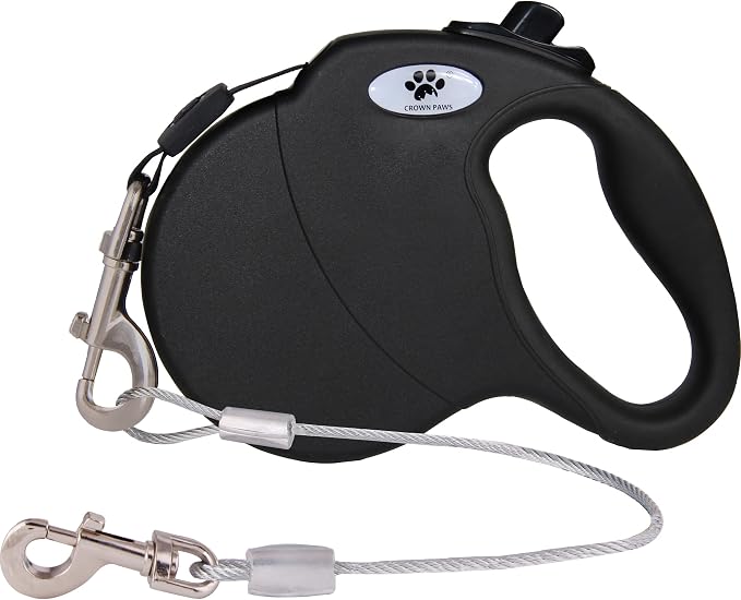 16ft Retractable Dog Leash for Large Breed Dogs up to 110 lbs with a Detachable Chew Proof Extender Wire Ropes (Black L) by CROWN+PAWS