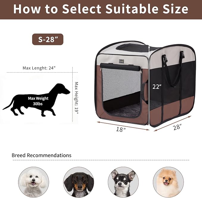 DONORO Dog Kennels and Crates for Medium Dogs, Portable Pop Up Indoor Pet Cage with Sturdy Wire Frame, Collapsible Travel Crate Soft Sided Cat Bag Escape Proof (Brown, 28.0" L x 18.0" W x 22.0" H) - Image 6
