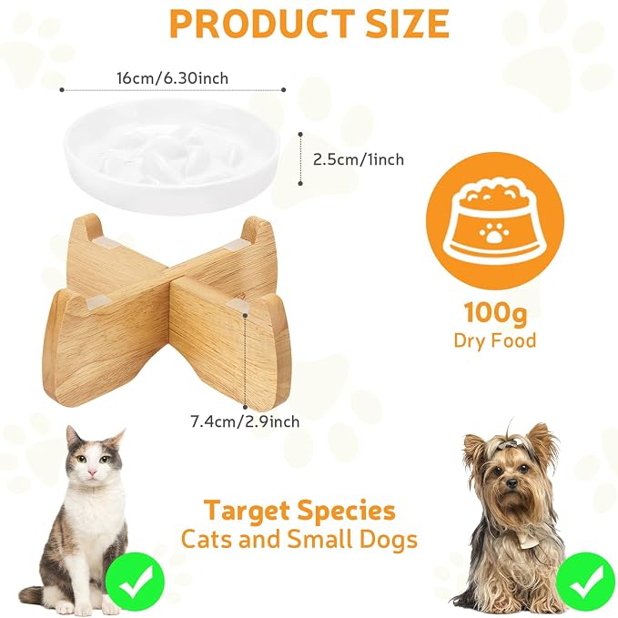 Raised Ceramic Slow Feeder Cat Bowl 6.3" Wide with Stand (1 Pack) | Anti-Gulping & Keep Fit, Dishwasher Safe, For Dry and Wet Food, For Cats and Small Dogs, Shallow Bottom Puzzle Feeder - Image 2