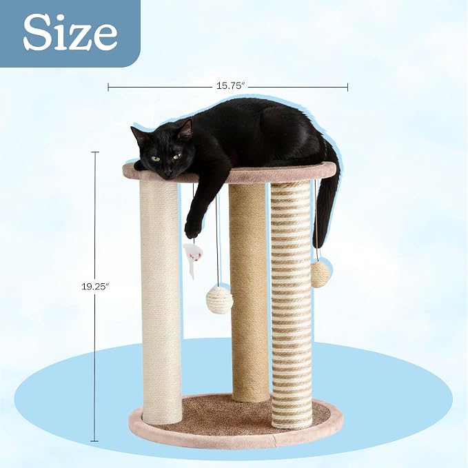 Cat Scratching Post - 3 Scratcher Posts with Carpeted Base Play Area and Perch - Furniture Scratching Deterrent for Indoor Cats by PETMAKER (Brown), Large | Large Tower Furniture Scratching Deterrent with Perch and Play Area for Indoor Cats and Kittens - Image 7