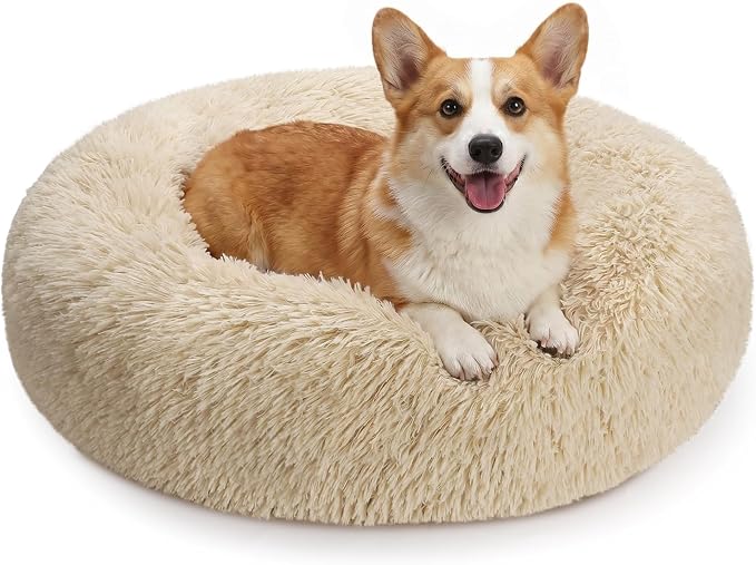 MIXJOY Orthopedic Dog Bed Comfortable Donut Cuddler Round Pet Beds Ultra Soft Washable Dog and Cat Cushion Bed (30'', Ivory Beige) by MIXJOY