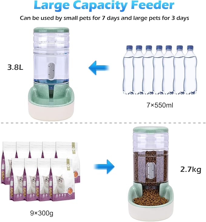 Kacoomi Automatic Dog Cat Feeder and Water Dispenser Gravity Food Feeder and Waterer Set with Pet Food Bowl for Small Medium Dog Puppy Kitten, Large Capacity 1 Gallon x 2 - Image 2