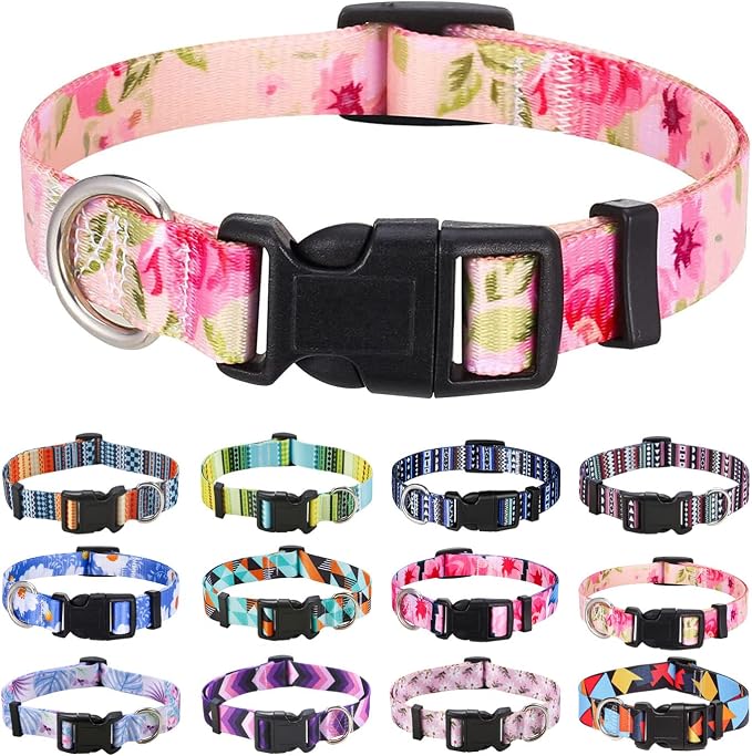 Mihqy Dog Collar for Large Dogs, Fashion Design, Pink Rose,L | Neck Fit 14.9"-24.8", Multiple Patterns，4 Sizes for Small Medium Large Dogs, Comfortable for Walks and Outdoor Hikes by Mihqy