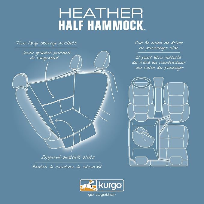 Kurgo Heather Half Hammock Seat Cover, Heather Grey | Protects Seats from Muddy Paws & Pet Hair, Leaves Room for Cargo or Child Seat, Water & Stain Resistant, Secure Fit - Image 6