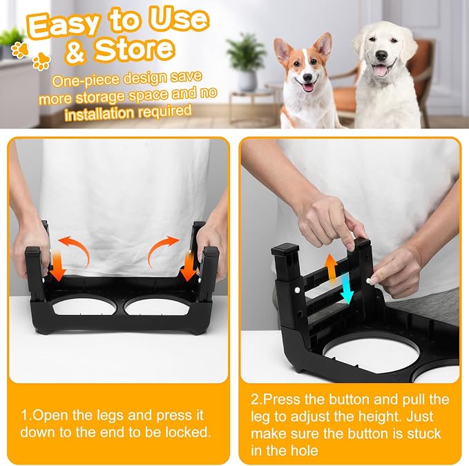 COMESOON Elevated Dog Bowls for Small Medium Dogs, 3 Height Adjustable Raised Stand with 2 Thick 6" Stainless Steel Food Bowls, Non-Slip Feeder Adjusts to 2.75", 6", 7.5", Black - Image 6