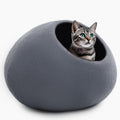 Luxurious Merino Wool Cat Cave - Foldable Hideaway Pod for Indoor Cats - Premium Felt Kitten Pet Enclosure - Covered Cat House for Ultimate Cozy Comfort by Woolygon (Grey Plain) by Woolygon