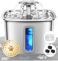 Veken Innovation Award Winner Stainless Steel Cat Water Fountain, 108oz | Automatic Pet Fountain Dog Water Dispenser with 3 Replacement Filters & Silicone Mat, Gifts for Cats, Dogs (Silver) by Veken