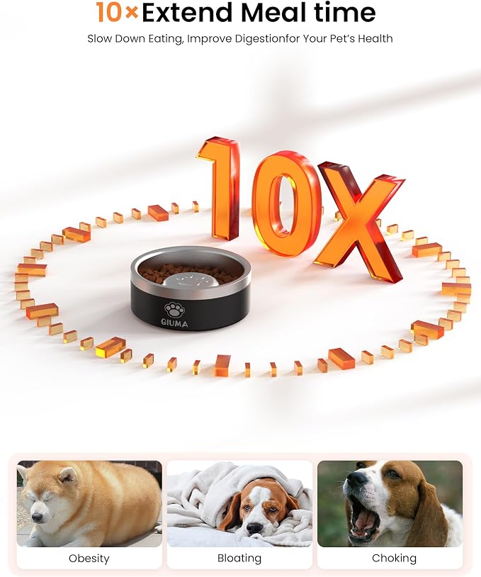 Qiuma Slow Feeder Dog Bowl Stainless Steel, Food-Grade 304 Metal Dog Slow Feeder Bowl 2 Cups Capacity, Heavy Duty Double-Layer with Non-Slip Base, Pet Puzzle Bowls for Small & Medium Dogs (Black) - Image 5