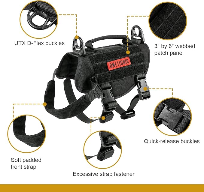OneTigris Tactical Dog Harness XS Small Dog Vest with Handle | Military XS dog harness with vertical control handle. Soft fleece padding & quick-release. Ideal for training & walks. - Image 6