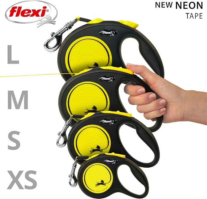 FLEXI® Neon Tape Retractable Dog Leash, Large, 16 ft - Neon Yellow/Black | German engineered, original flexi leash, durable quality for dogs up to 110 lbs, tangle-free, walking, reliable brake system - Image 7