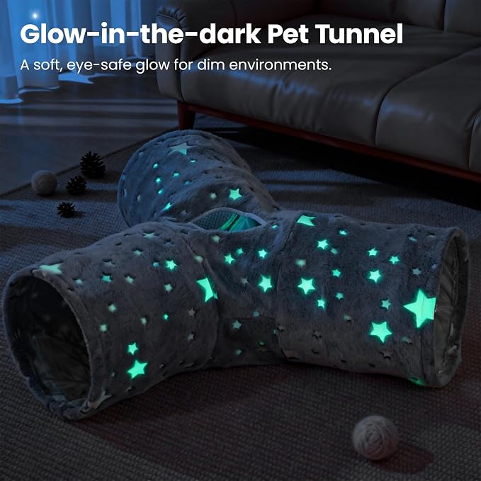 Tempcore 3-Way Collapsible Cat Tunnel Toy with Self-Luminous Tube & Teaser Wand, Peek Holes & Hanging Ball, Photoluminescence Play Tunnel for Indoor Cats, Puppy, Rabbit - Image 2