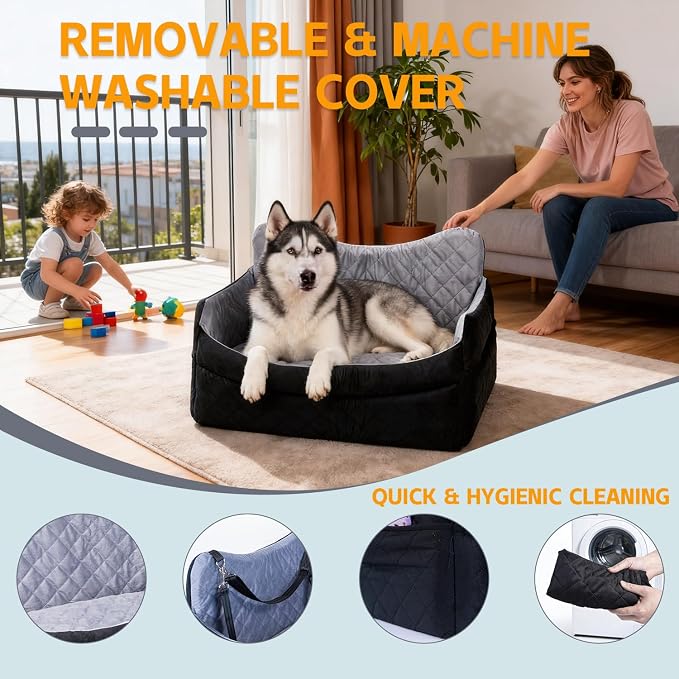 Large Dog Car Seat Booster for Medium Dogs Up to 55 lbs, Washable Cover | Elevated Pet Car Seat with Safety Leash, Cozy Cushion, Removable Machine Washable Cover for SUVs and Road Trips - Image 5