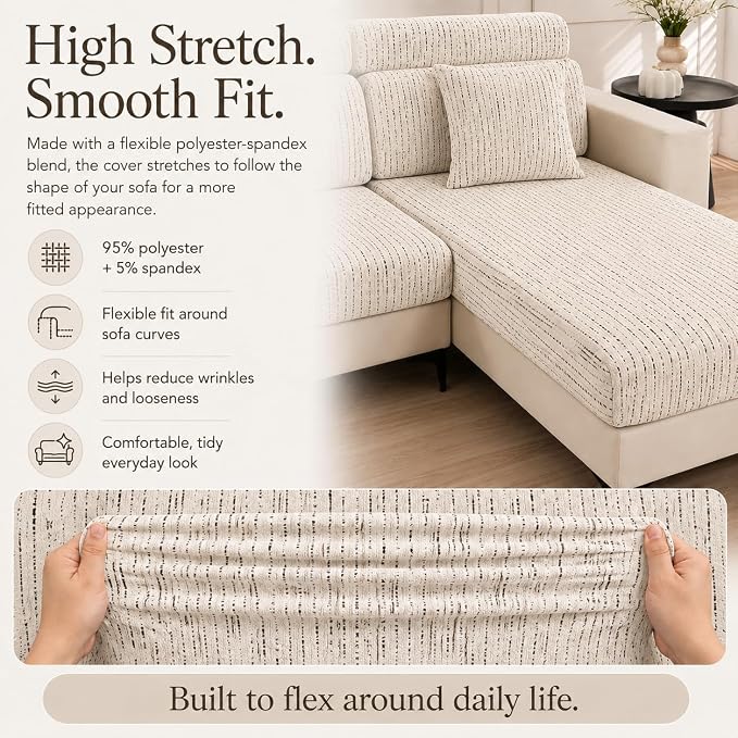 Stretch Sofa Slipcover, 2026 Upgraded Non Slip Couch Cover with Adjustable Straps, Pet Dog Cat Friendly Furniture Protector for 3 Seater, Washable for Living Room - Image 7