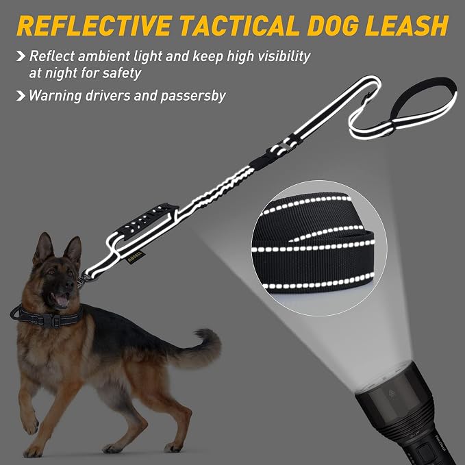 AUBELL Tactical Dog Leash Heavy Duty,4-6ft No Pull Bungee Leash,Black | Reflective Dog Leash for Medium Large Dogs with Comfortable Padded Double Handle,Car Seat Belt,360 Degree Rotating Carabiner - Image 3