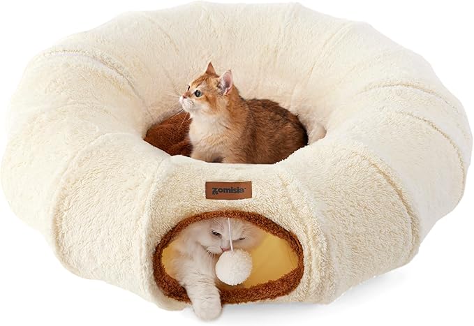 ZOMISIA Cat Tunnel Bed for Indoor Cats, Cute Cat Donut Toy Tunnel for Small Large Cats, Peekaboo Pet Cave Play Tunnel Toys for Kitten/Rabbit,Beige by Zomisia