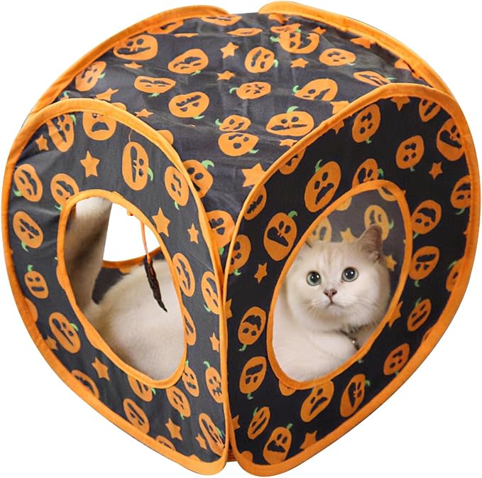 Andiker Cat Tent, 3 Holes Safe and Strong Cute Cats Tunnel Collapsible Easy to Carry Cat House for Indoor Cats Kittens Hiding Playing Training Sleeping (Square Yellow) by Andiker-ServingforYou