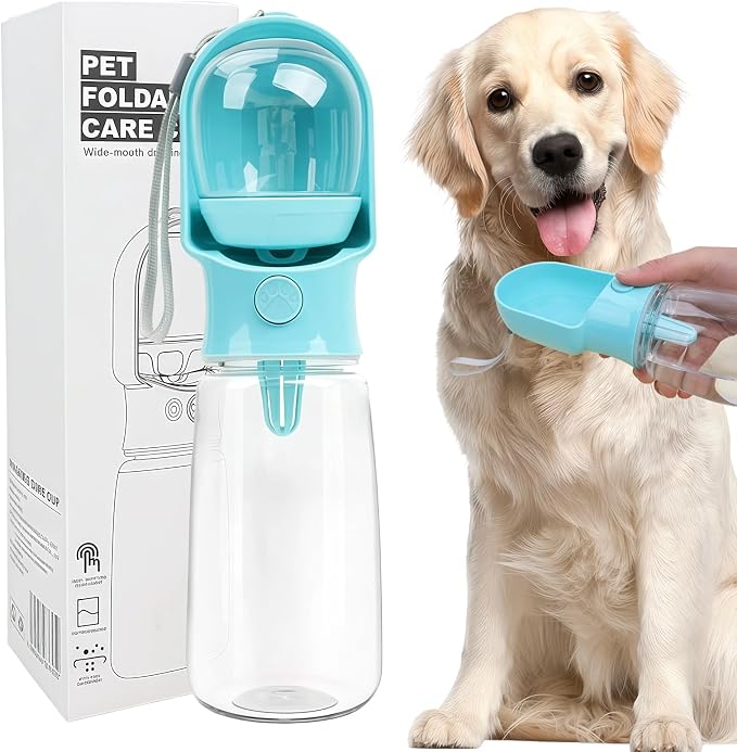 Blue Large Portable Dog Water Bottle with Food Container | Travel Dog Water Bowl(500ml),Food Container(180ml),Leak-Proof,2-in-1 Pet Essential Outdoor Supplies for Walks Hikes Campsites by Histotree