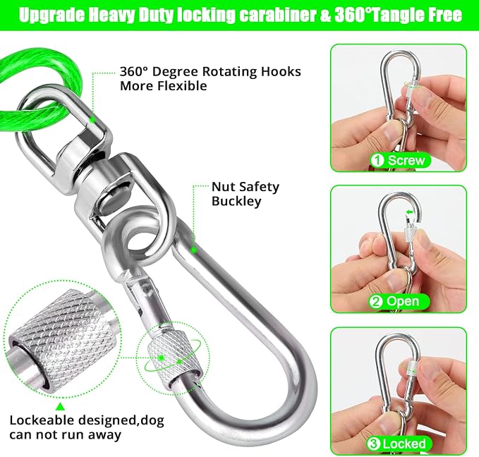 jenico Dog Tie Out Cable - 50 ft Heavy Duty Dog Lead for Yard | Outdoor Runner Cable with Swivel Hook and Shock Spring for Small Medium Large Dogs Up to 500 lbs Dog Tether for Yard Camping - Image 3