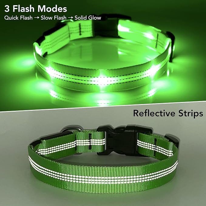 Weesiber Light Up Dog Collars - Rechargeable LED Collar - Reflective Adjustable Dog Lights for Night Walking (Green, Medium Collar) - Image 6