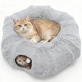 DUMOS Cat Tunnel Bed for Indoor Cats, Cave Donut Play Tunnel, Silver | Soft Plush Peekaboo, Washable Circle Cushion, Multifunctional Playground Under Tree Toys for Kittens, Puppy, Rabbit, Ferret by DumosLifestyle