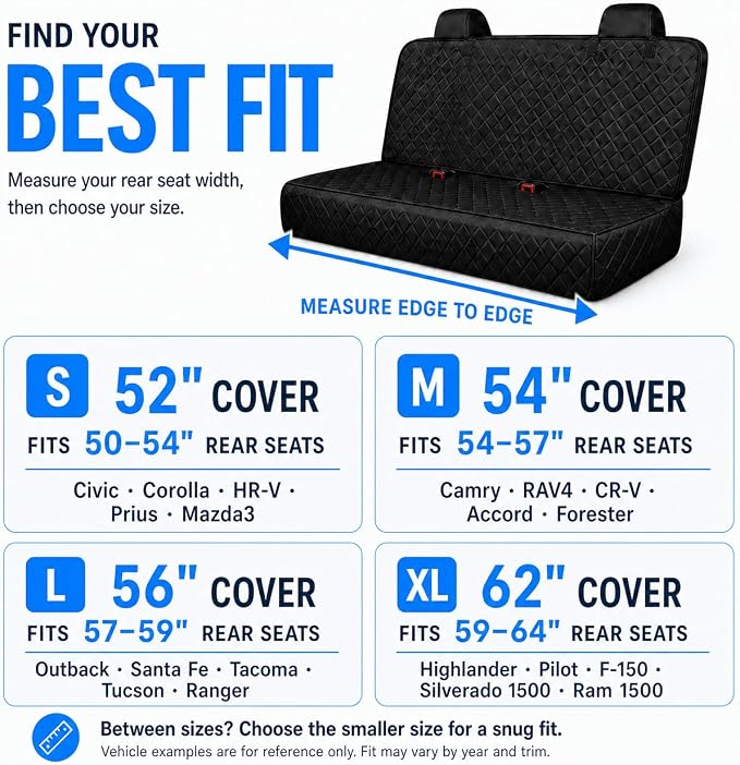 Dog Car Seat Cover & Protector, Pet Back Seat Cover for Cars & SUVs, 62" | Waterproof rear seat cover for dogs, kids & baby boys; fits large SUV & trucks and protects seats from fur & spills. - Image 2