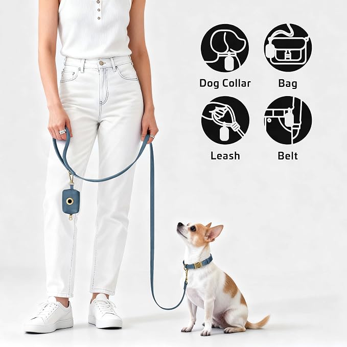 Didog Dog Poop Bag Holder for Leash, Stylish PU Leather, Blue | Easy Clean for Daily Walking, Quick to Install on Leash & Harness, Easy-Pull with Metal Clip, Includes 1 Roll Pet Waste Bag - Image 3
