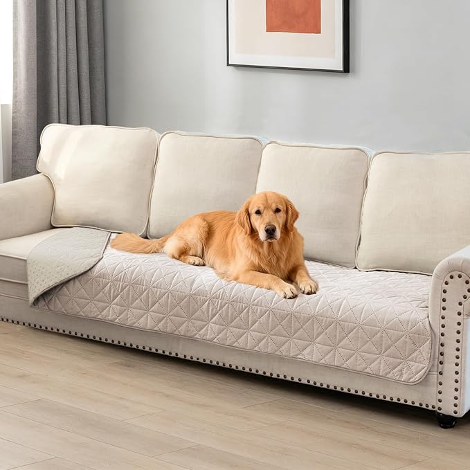 Ameritex Sofa Cover Waterproof for Seats Couch Cover for Dogs Pet Couch Cover Velvet for Chair Loveseat Sofa Machine Washable (Beige, 30x100 Inch) by Ameritex