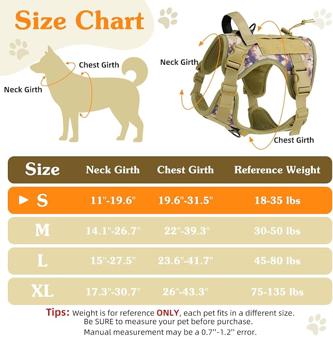 VavoPaw Heavy Duty Tactical Dog Harness for Small Dogs, No Pull Adjustable | Pet Harness Reflective Service Training Easy Control Pet Vest Military K9 Working Dog Harnesses（Desert Camouflage, S） - Image 2