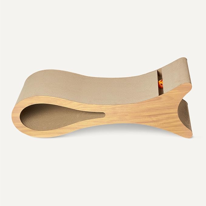 Amazon Basics Cat Scratcher Post Cat Scratcher Lounge Bed for Indoor Cats Bed Shaped Post Pad with Interactive Ball Toy & Catnip, FSC-Certified, 34.3 x 11.8 x 11.8 in, Wooden Color - Image 4