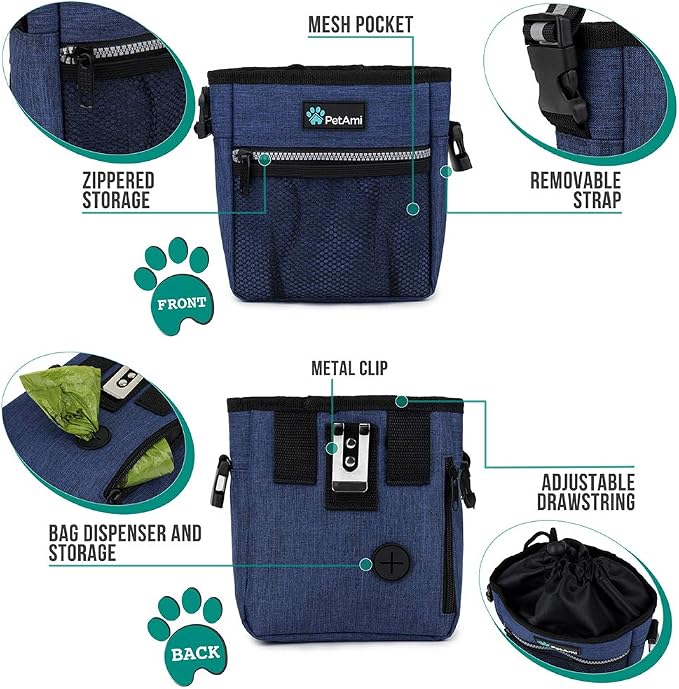 PetAmi Dog Treat Pouch, Pet Treat Pouch for Training, Dog Walking Bag Holder for Kibbles, Pet Food Toy, Dog Trainer Essentials Supplies, Poop Bag Dispenser, 3 Ways to Wear (Heather Navy) - Image 3