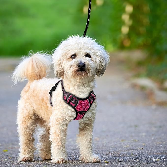BARKBAY No Pull Dog Harness Large Reflective Dog Harness with Front Clip and Easy Control Handle for Walking Training Running with ID tag Pocket(Pink/Black,S) - Image 9