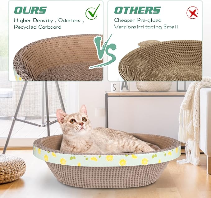 Oval Large Cat Scratcher Cardboard Bed Lounger Couch, Cat Scratching Board Lounge Box Durable, Corrugated Cat Scratch Pad for Indoor Cats Furniture Protector 19.5" × 15.6" × 4.7" - Image 4